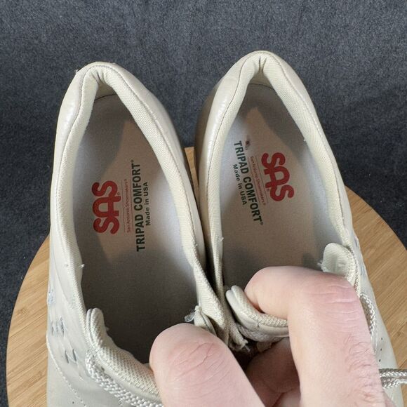 S SAS Men's Size 11.5 US Free Time Cream Leather Lace Up Tripad Comfort Oxfords - Picture 7 of 8